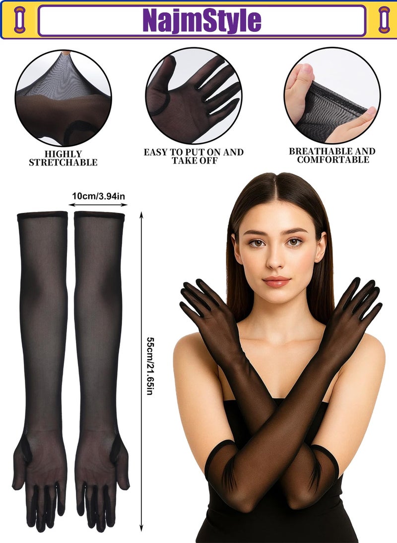 NajmStyle Long Black Gloves, Elegant Lace Gloves for Women, Opera Gloves Mesh Women, Formal Black Lace Gloves for Wedding, Party, Dance Performance, 21.65 Inches - Image 2