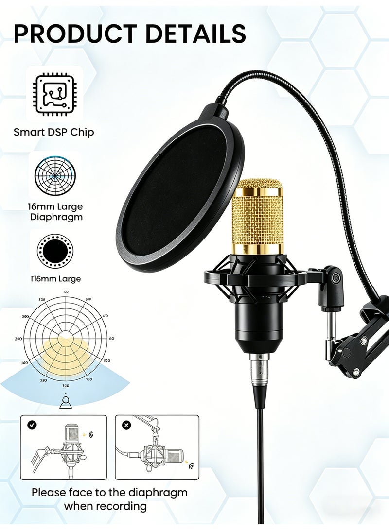 DRAKLAW Sound Cards Condenser Microphone Set, Streaming Audio Mixer with Microphone Stand/Suitable for Live Broadcast/Podcast/Youtube/PC/Smartphone - Image 2