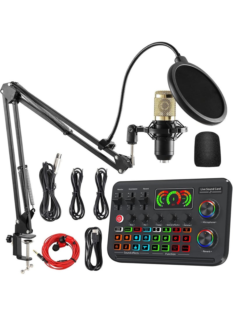 DRAKLAW Sound Cards Condenser Microphone Set, Streaming Audio Mixer with Microphone Stand/Suitable for Live Broadcast/Podcast/Youtube/PC/Smartphone - Image 1