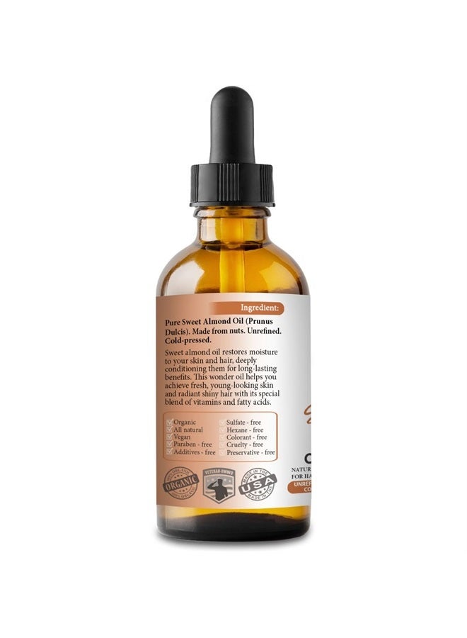 Bella Terra Oils Sweet Almond Oil. 4oz. 100% Pure. Cold-pressed. Unrefined. Pasteurized. Chemical-free. Deeply Hydrates Skin. Nourishes Hair. Natural Moisturizer for Hair, Face, Body, Nails, Beard, Stretch Marks. Bell - Image 2