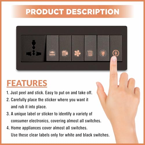 Goelite Rose Gold Switch Stickers Embossed for Switch Board | 27 Designs, Pack of 330 Stickers for Home Including Fan, Light and Many More - Image 3