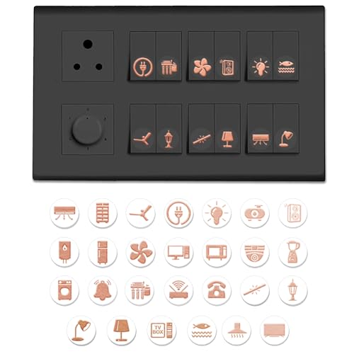 Goelite Rose Gold Switch Stickers Embossed for Switch Board | 27 Designs, Pack of 330 Stickers for Home Including Fan, Light and Many More - Image 1