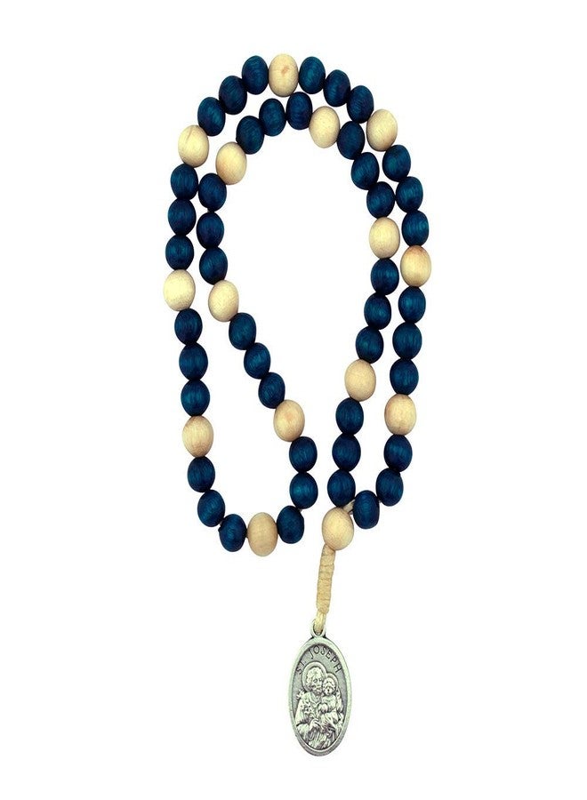 VILLAGE GIFT IMPORTERS مستوردو هدايا القرية | مسبحة القديس يوسف | خرز خشبي أزرق وأبيض | ميدالية القديس يوسف | تكريمًا لقديس المنازل وحماية الممتلكات - Image 2