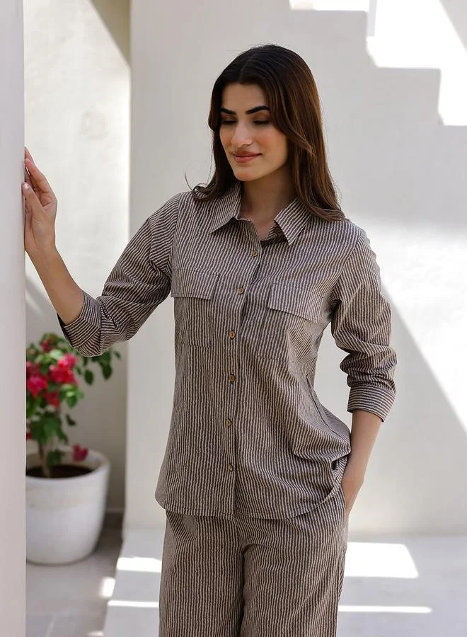 sanskrutihomes sanskrutihomes Striped Cotton Shirt and Pyjama Set