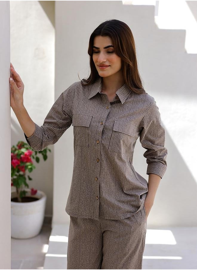 sanskrutihomes Striped Shirt Collar Pure Cotton Night suit by Styli  - Image 5