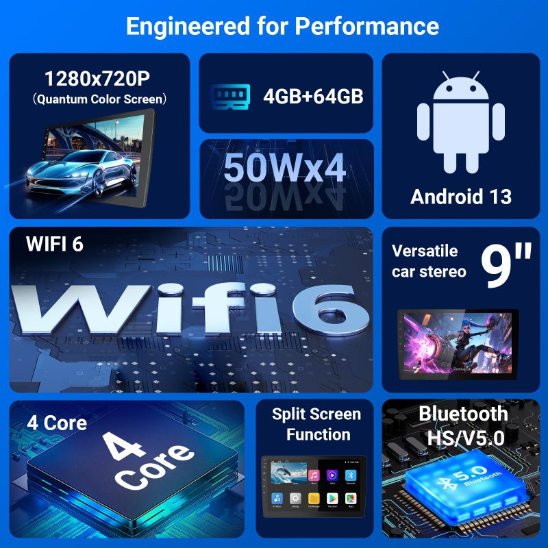 Haudio 9 Inch Android Car Stereo Double Din, Wireless CarPlay & Android Auto, Universal Touch Screen Car Stereo with WiFi 6, Bluetooth, GPS, Backup Camera, 4+64GB, FM/AM Radio - Image 4