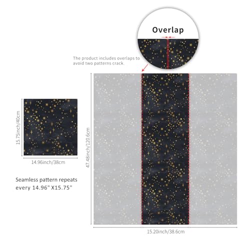 Buiory Large Eden Black Starry Sky Wallpaper - 38.6x480.6cm Removable Space Theme Wall Mural with Yellow Stars & Meteors, DIY Peel & Stick Wallpaper for Bedroom, Living Room, Nursery, Decor (204) - Image 2