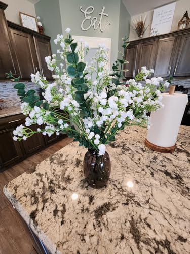 DEEMEI 18pcs Babys Breath Artificial Flowers Fake Eucalyptus Leaves Flowers Bouquet Artificial White Gypsophila Bouquets Real Touch Faux Flowers for Wedding Floral Arrangement Party Home Decoration - Image 4