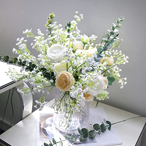 DEEMEI 18pcs Babys Breath Artificial Flowers Fake Eucalyptus Leaves Flowers Bouquet Artificial White Gypsophila Bouquets Real Touch Faux Flowers for Wedding Floral Arrangement Party Home Decoration - Image 2