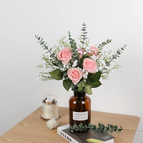 DEEMEI 18pcs Babys Breath Artificial Flowers Fake Eucalyptus Leaves Flowers Bouquet Artificial White Gypsophila Bouquets Real Touch Faux Flowers for Wedding Floral Arrangement Party Home Decoration - Image 5
