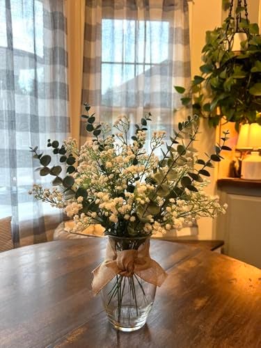 DEEMEI 18pcs Babys Breath Artificial Flowers Fake Eucalyptus Leaves Flowers Bouquet Artificial White Gypsophila Bouquets Real Touch Faux Flowers for Wedding Floral Arrangement Party Home Decoration - Image 3