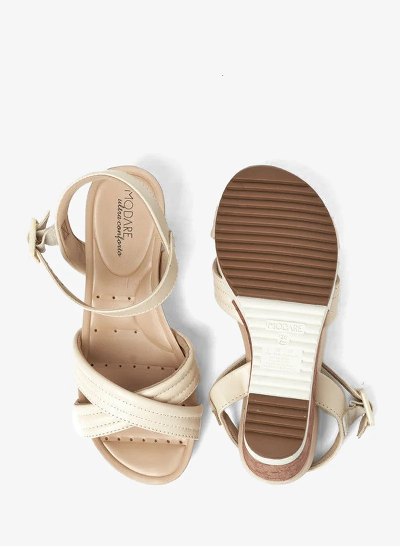 Modare Cream Ankle Strap Mid Heel Wedge Sandals for Women | Best Price UAE