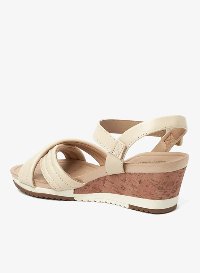 Modare Cream Ankle Strap Mid Heel Wedge Sandals for Women | Best Price UAE