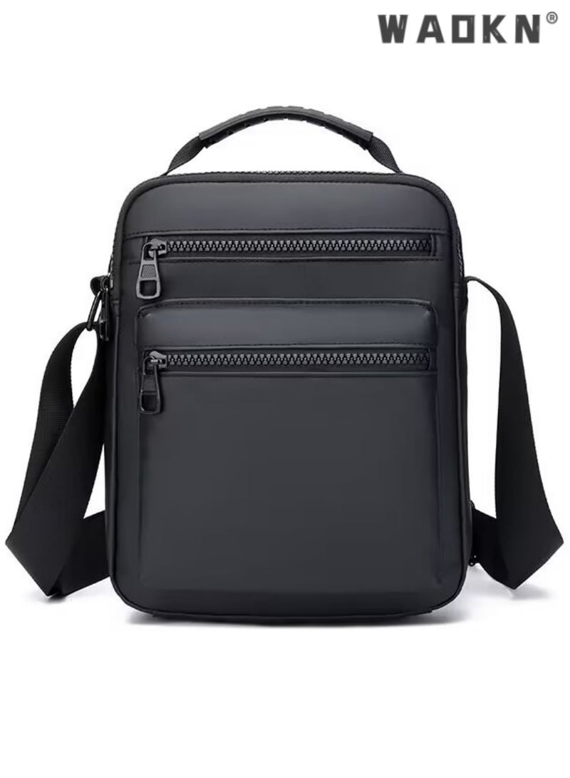 WAOKN Men High Quality boys Crossbody Bag Minimalist Wear-Resistant Oxford Crossbody/Shoulder Bag with Adjustable Strap and Top Handle Multi-layer Functional New Trends Fashion Handbag for Men Solid Black  - Image 1