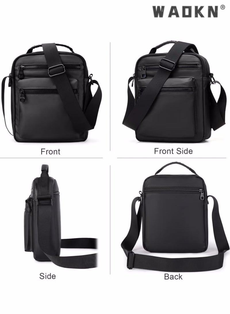 WAOKN Men High Quality boys Crossbody Bag Minimalist Wear-Resistant Oxford Crossbody/Shoulder Bag with Adjustable Strap and Top Handle Multi-layer Functional New Trends Fashion Handbag for Men Solid Black  - Image 4