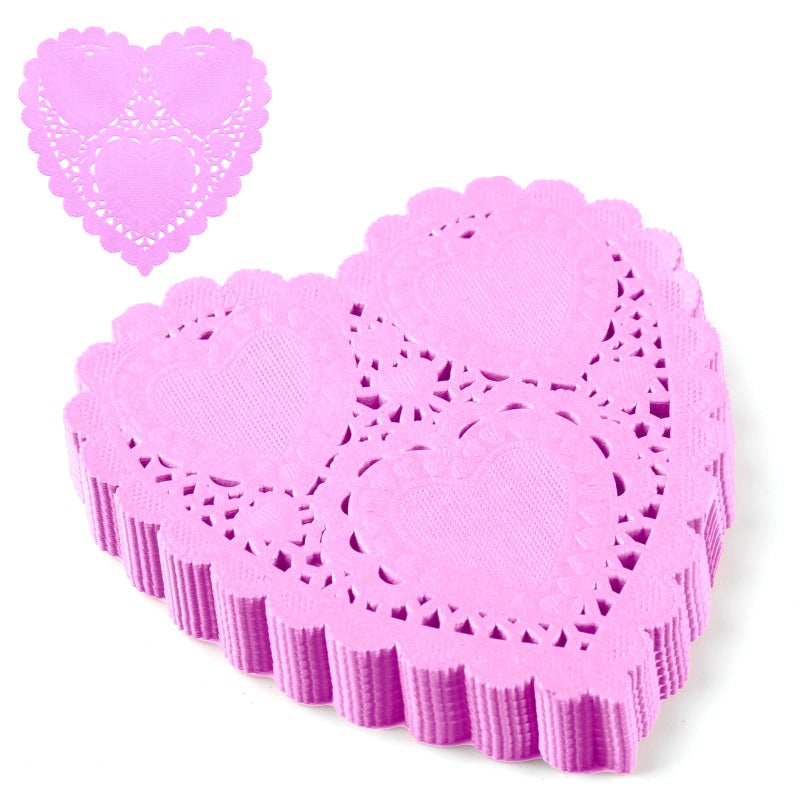 ANPUNAT 150 Pcs Valentine Heart Doilies 4Inch Heart Shape Paper Doily for Valentine's Mother's Day Wedding Decoration Craft Party(Pink) - Image 1