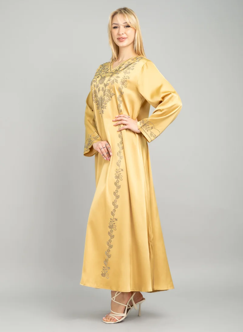 اكسا جلابية سادة مرصعة كرستال عصرية CJ1082 اصفر