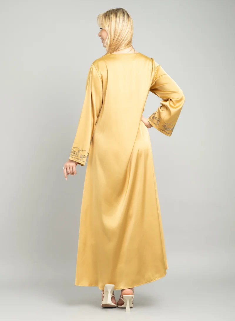 اكسا جلابية سادة مرصعة كرستال عصرية CJ1082 اصفر