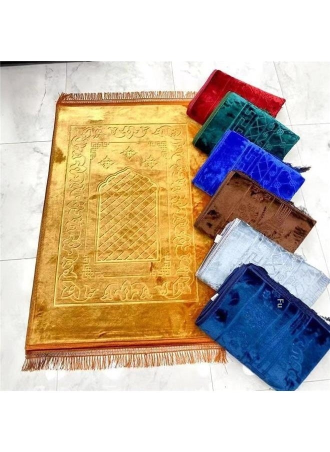 yongsheng Embossed Prayer Mat Blue 80x120cm-Prayer Rug Muslim Mat Islamic - Thick Large Padded for Kids Men Women with Islam Prayer Beads for Eid Travel Ramadan, Soft Luxury Great for Knees and Forehead  - Image 3