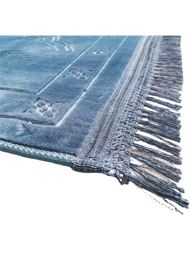 yongsheng Embossed Prayer Mat Blue 80x120cm-Prayer Rug Muslim Mat Islamic - Thick Large Padded for Kids Men Women with Islam Prayer Beads for Eid Travel Ramadan, Soft Luxury Great for Knees and Forehead  - Image 2