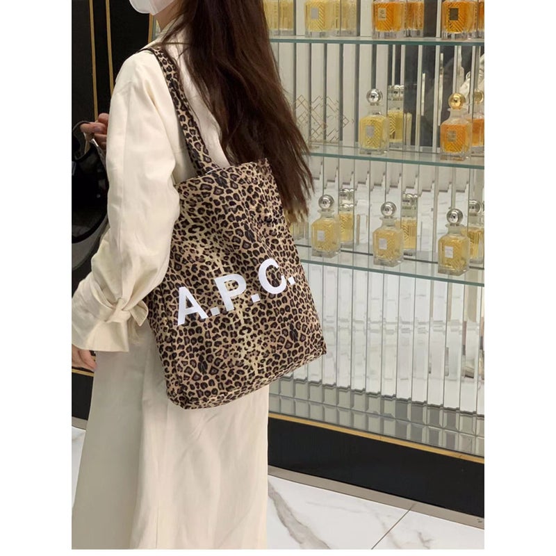 Leopard Print Apc Korean Style Small Leopard Print Extra Large Capacity Mommy Canvas Bag Canvas Bag Tote Bag Single Shoulder Satchel All Year Round - Image 3