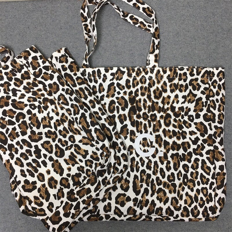 Leopard Print Apc Korean Style Small Leopard Print Extra Large Capacity Mommy Canvas Bag Canvas Bag Tote Bag Single Shoulder Satchel All Year Round - Image 1