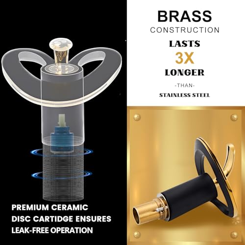 SONMAJIA Black Gold Waterfall Sink Single Hole Vanity 1 Handle Brass Modern Unique Bathroom Faucets, Single Lever Copper Swan Style Vessel Hollow Single Handle Faucet with Deck Plate for 3 Hole - Image 3