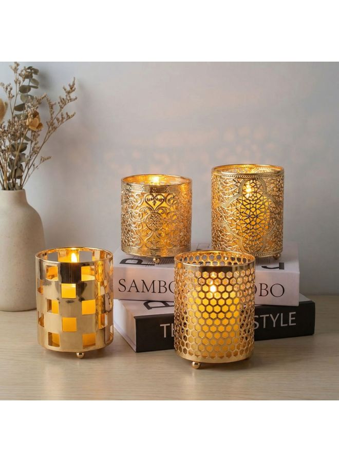 Luxury Gold Plated Hollow Iron Candle Holders, European Geometric Cutout Tealight Candle Cups, Mini Decorative Candle Vases For Tabletop Wedding Home Spa Decor - Image 1