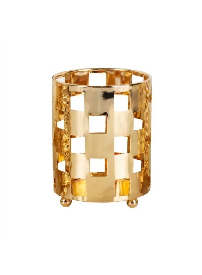 Luxury Gold Plated Hollow Iron Candle Holders, European Geometric Cutout Tealight Candle Cups, Mini Decorative Candle Vases For Tabletop Wedding Home Spa Decor - Image 5