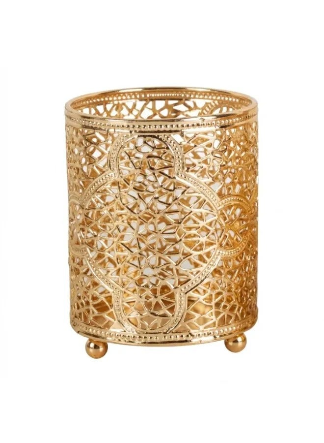 Luxury Gold Plated Hollow Iron Candle Holders, European Geometric Cutout Tealight Candle Cups, Mini Decorative Candle Vases For Tabletop Wedding Home Spa Decor - Image 3