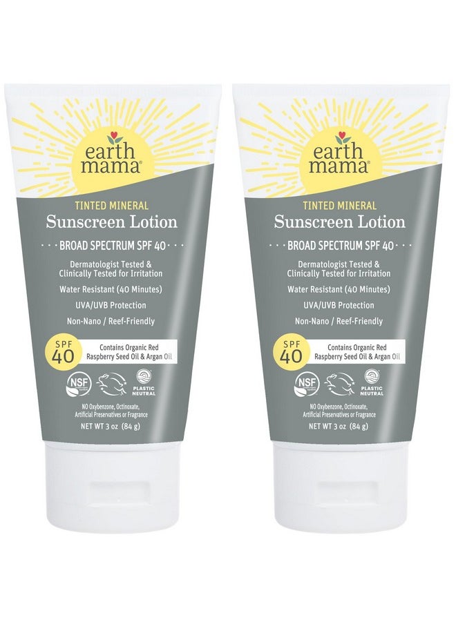 Earth Mama Earth Mama Tinted Mineral Sunscreen Lotion SPF 40, Contains Organic Argan and Red Raspberry Seed Oil, 3-Ounces, 2-Pack  - Image 1
