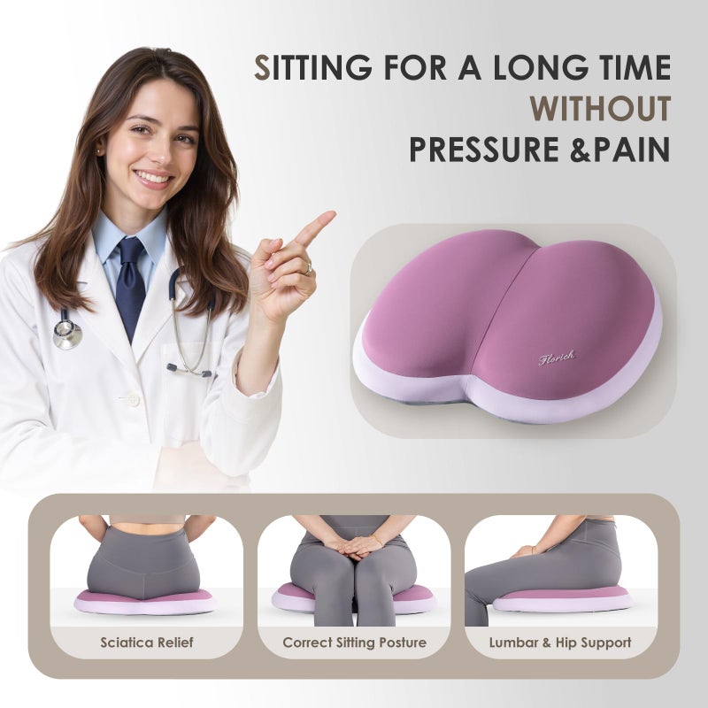 FLORICH Car Seat Cushion and Back Support for Car Ultrathick Memory Foam Office Chair Cushions with Lumbar Support Pillow for Sciatica & Back & Tailbone Pain Relief (Purple) - Image 4