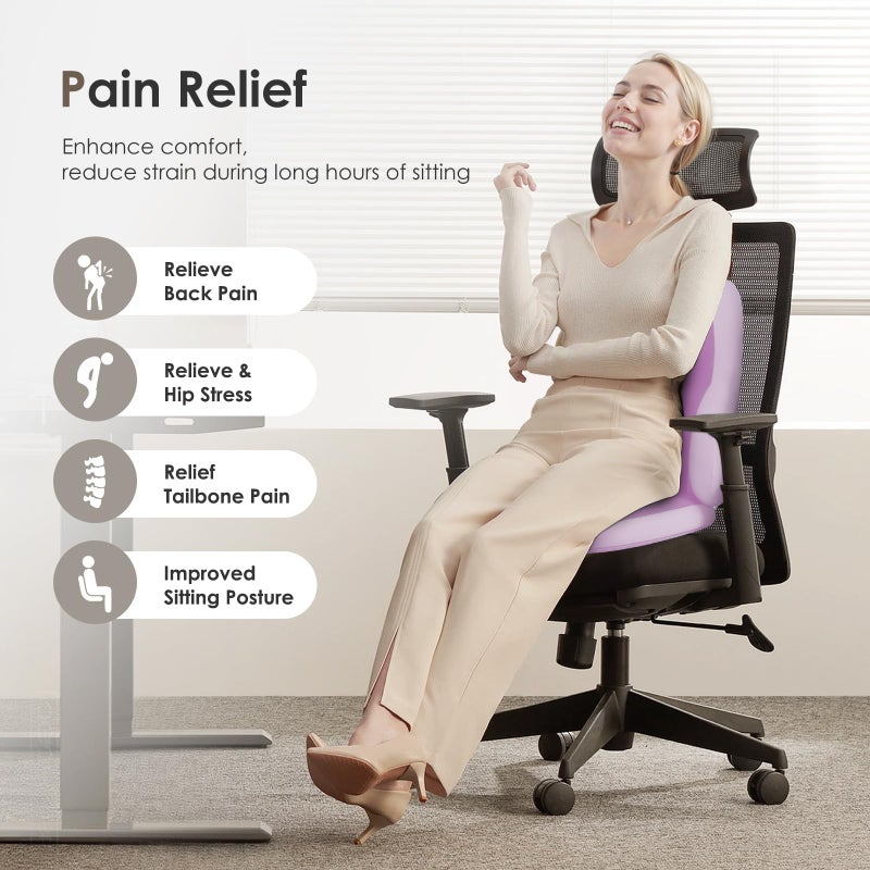 FLORICH Car Seat Cushion and Back Support for Car Ultrathick Memory Foam Office Chair Cushions with Lumbar Support Pillow for Sciatica & Back & Tailbone Pain Relief (Purple) - Image 2