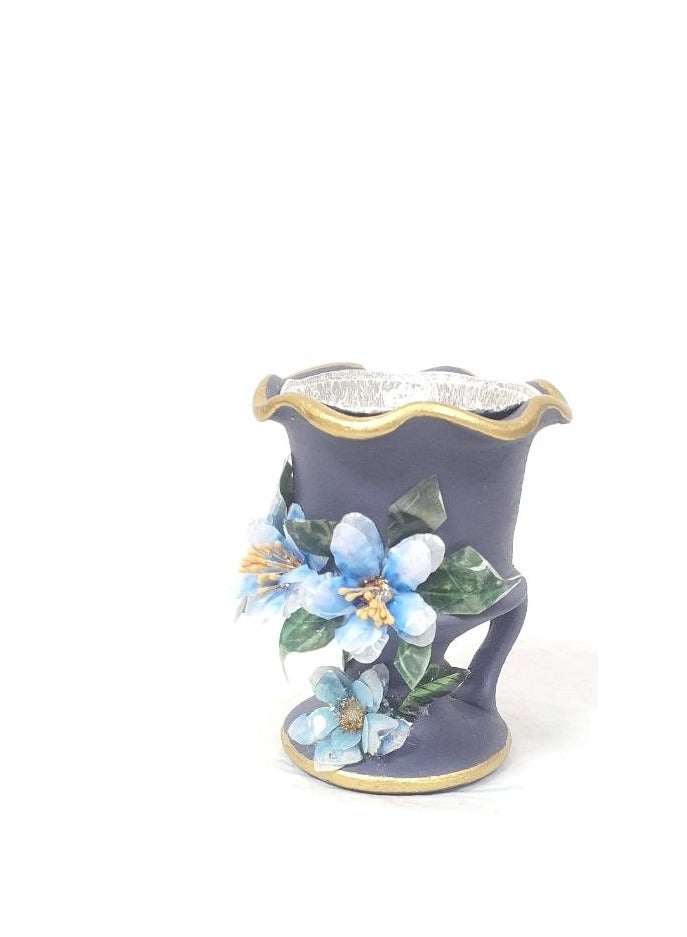 ALJAWAHER Mubkher made of pottery with a three-dimensional rose design, medium size, blue color - Image 4