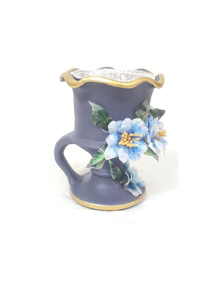 ALJAWAHER Mubkher made of pottery with a three-dimensional rose design, medium size, blue color - Image 3