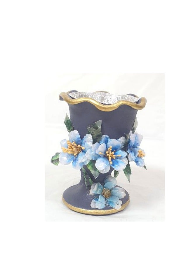 ALJAWAHER Mubkher made of pottery with a three-dimensional rose design, medium size, blue color - Image 2