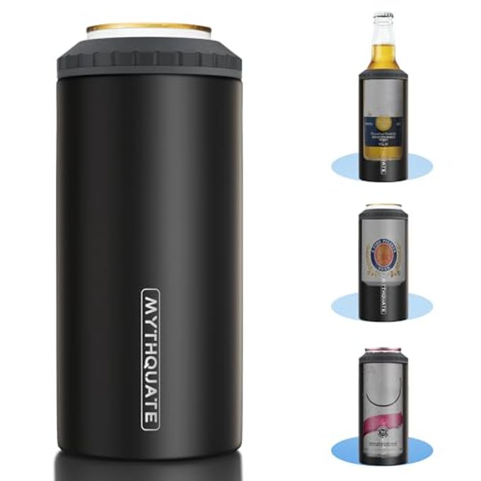 3 in 1 Slim Can Cooler for 12 OZ Skinny Can, Regular Can & Beer Bottle - Keep Cold for 6 Hours - Double Walled Insulated Stainless Steel Vacuum Beverage Can Insulator (Matte Black)