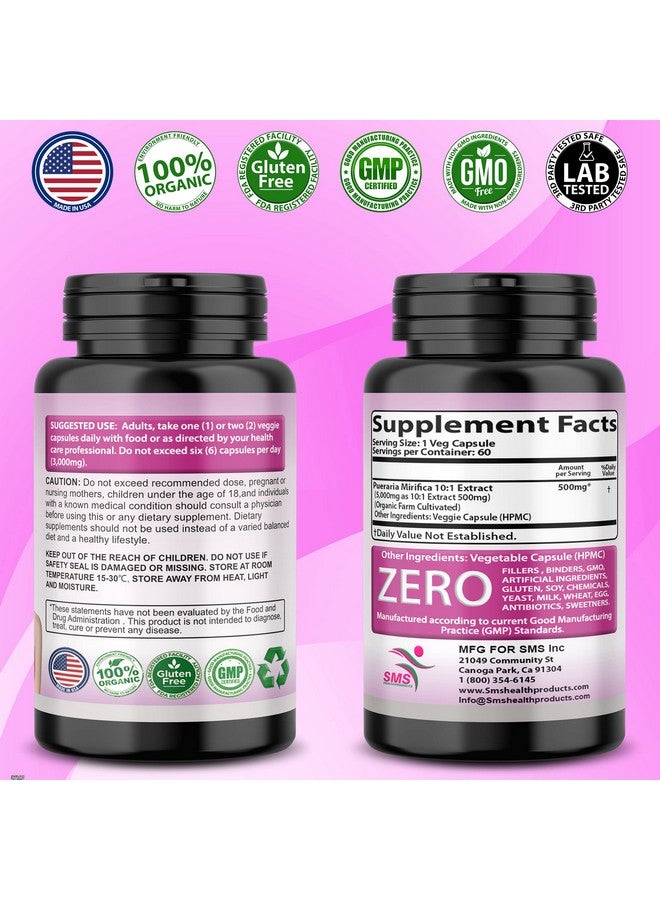 Pueraria Mirifica (Kwao Krua Kao) Supplement Pills - Pure Root 10:1 Concentrated White Extract Powder from Thailand, Premium Organic - Promotes Women's Health - 60 Veggie Capsules.