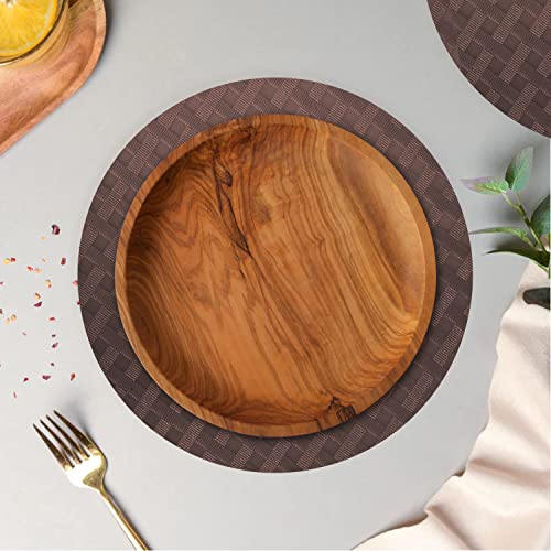 ElastPro Ethylene Vinyl Acetate Round Placemat Set of 6 Heat-Resistant Place Mats Stain Resistant Washable, Dining Table (Diagonal Pattern, Coffee Brown) - Image 3