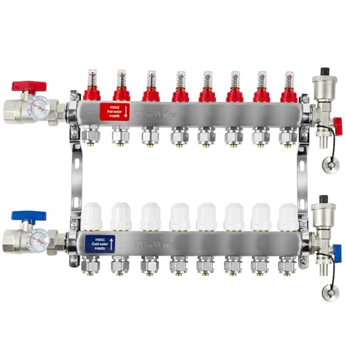 AB 8 Loops Pex/Radiant Manifold, ½ Inch Compatible Outlets, Up to 1.4 GPM Flow Valve for Hydronic Radiant Floor Heating(1/2" Connectors Included) - Image 1