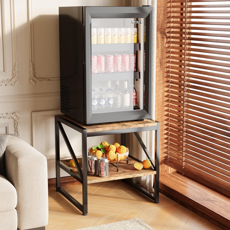Mexin 20 Inch Square End Table, Mini Fridge Stand with 2-Tier Storage Shelf, High Load Capacity Side Table for Living Room Bedroom, Rustic Brown - Image 1