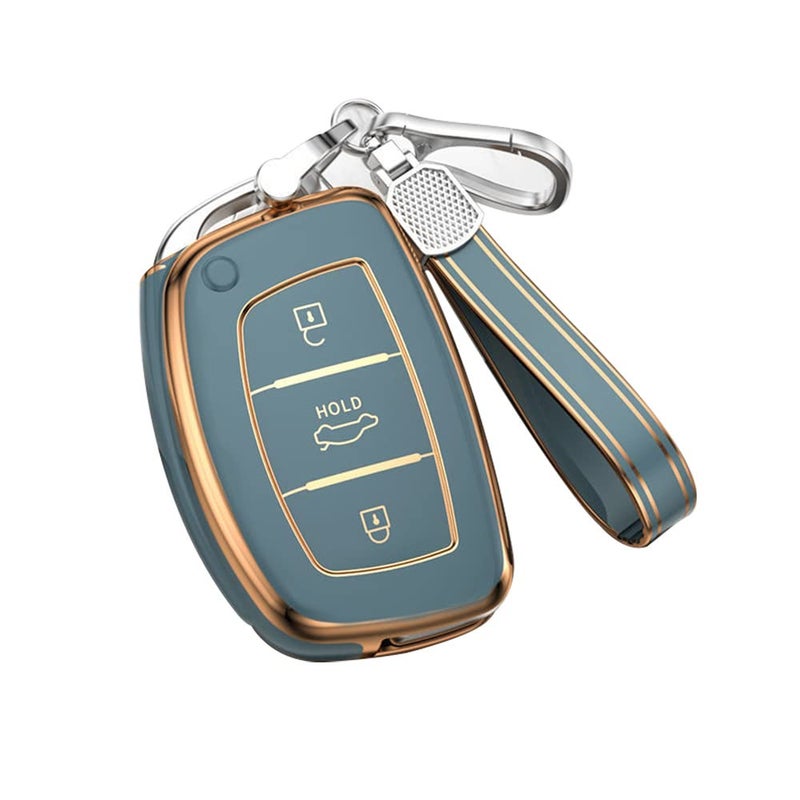 KUNIO Car Key Fob Cover Case Fit for Hyundai Accent Creta Mistra Key Protective Cover Keychain Key Holder Car Accessory Gray
