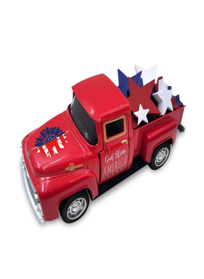 Teeloray 4th of July Decorations Farmhouse Metal Truck with Wooden Stars Patriotic Table Centerpiece 250th Anniversary Independence Day Tabletop Decor Memorial Day Red White and Blue Tiered Tray Decor for Home - Image 1