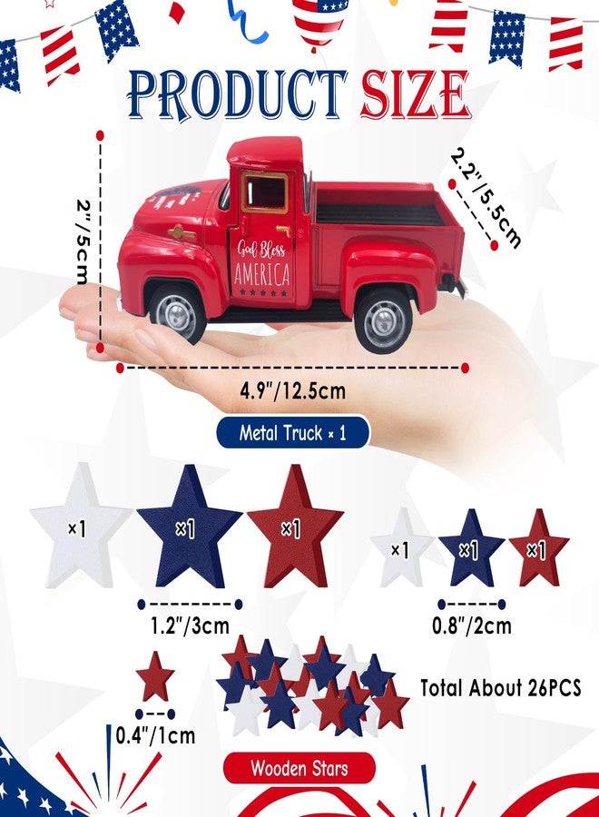 Teeloray 4th of July Decorations Farmhouse Metal Truck with Wooden Stars Patriotic Table Centerpiece 250th Anniversary Independence Day Tabletop Decor Memorial Day Red White and Blue Tiered Tray Decor for Home - Image 2