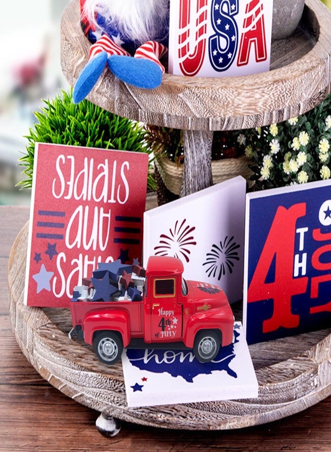 Teeloray 4th of July Decorations Farmhouse Metal Truck with Wooden Stars Patriotic Table Centerpiece 250th Anniversary Independence Day Tabletop Decor Memorial Day Red White and Blue Tiered Tray Decor for Home - Image 5