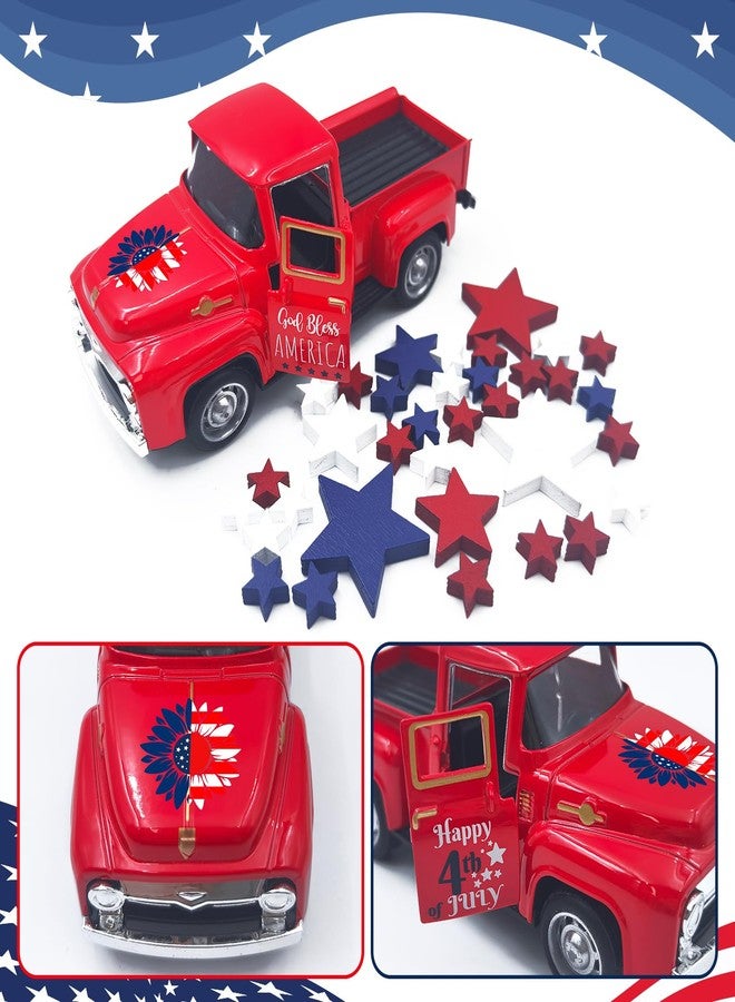 Teeloray 4th of July Decorations Farmhouse Metal Truck with Wooden Stars Patriotic Table Centerpiece 250th Anniversary Independence Day Tabletop Decor Memorial Day Red White and Blue Tiered Tray Decor for Home - Image 4