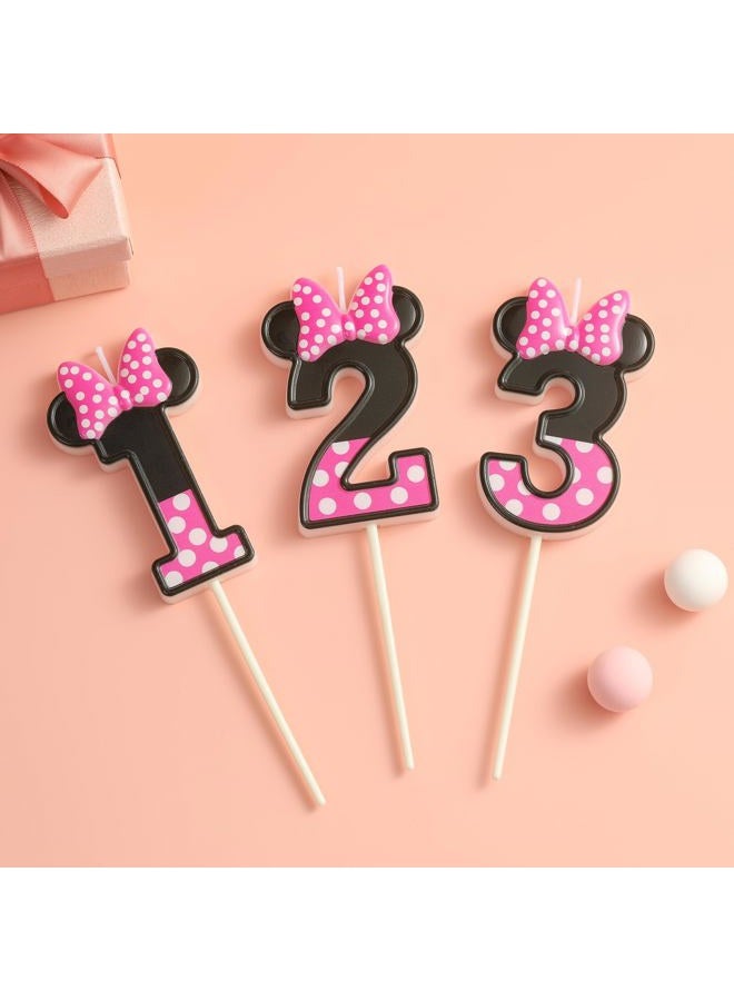 PHD CAKE 2.76 Inch Cartoon Pink and Black Mouse 3 Number Birthday Candles, Anime Cartoon Number Candles, Cake Number Candles, Party Celebration, Style Candle - Image 4