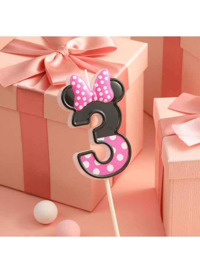 PHD CAKE 2.76 Inch Cartoon Pink and Black Mouse 3 Number Birthday Candles, Anime Cartoon Number Candles, Cake Number Candles, Party Celebration, Style Candle - Image 3