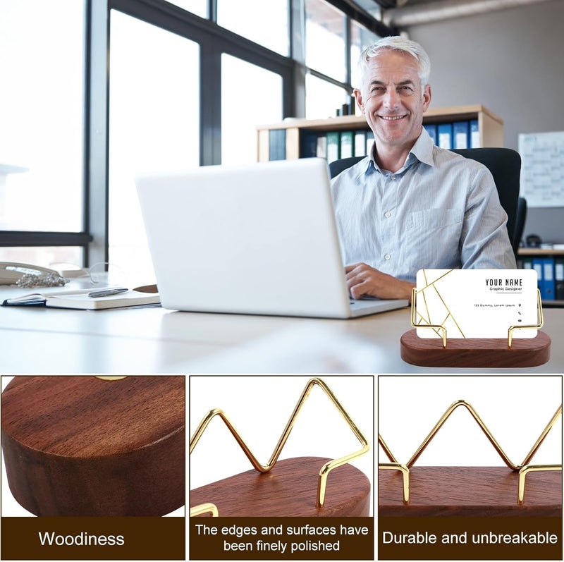 windforgecraft 2 Pcs Wooden Business Card Holder for Desk Business Card Organizer Business Card Display Stand Business Card Organizer Decorative Name Cards Holder for Desk Office Restaurant (shape 2) - Image 2