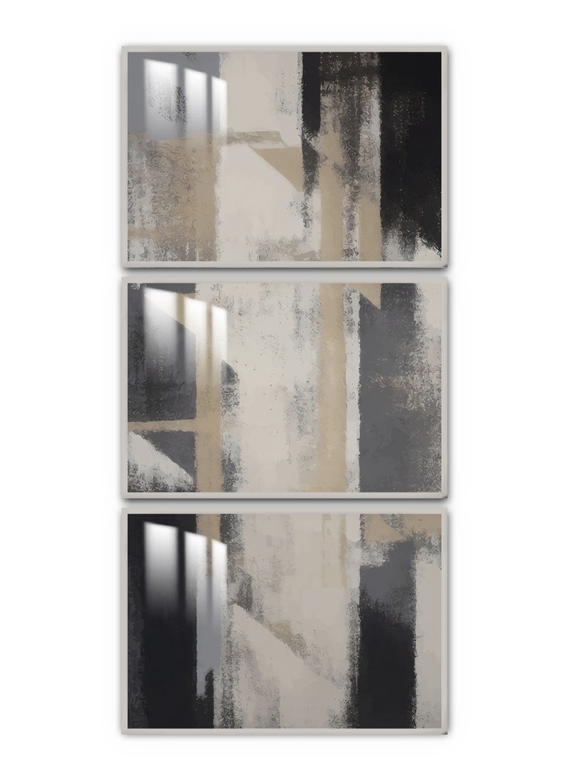 ماركتنا ثلاث لوحات جدارية 150x70سم مع برواز فضي وطبقة اكريلك شفاف بتصميم تجريدي - Image 2